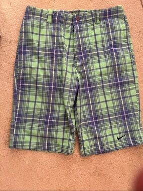 Boys Nike Dri Fit Plaid Golf Tour Performance Short Green Blue Boys  Large